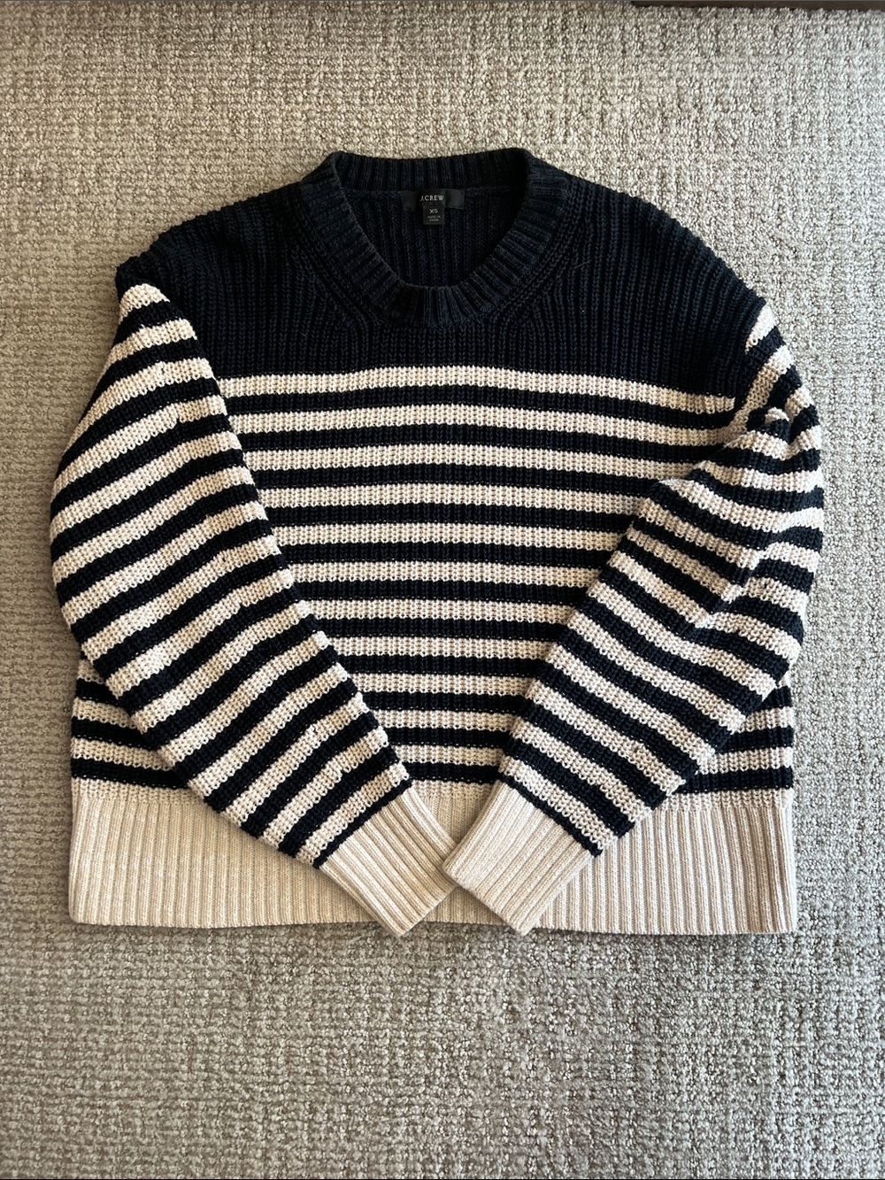 J. Crew Black & Cream Striped Crewneck Sweater